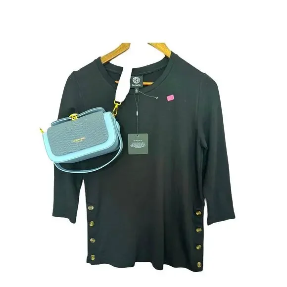 Bobeau black t-shirt with side buttons Small - Picture 3 of 5